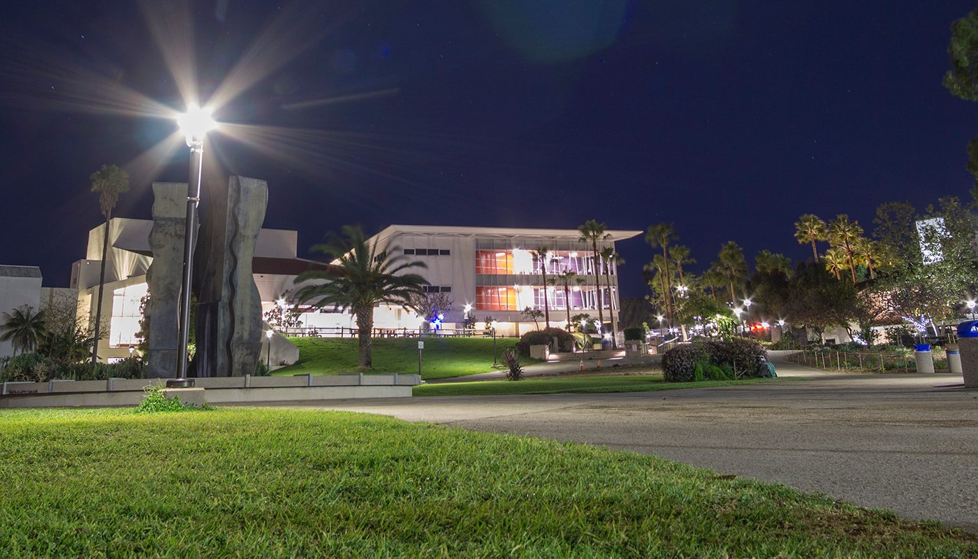 Santa Barbara City College's west campus at night.